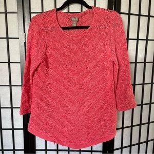 Chicos Coral Pink Ribbon Weave Tunic Sweater